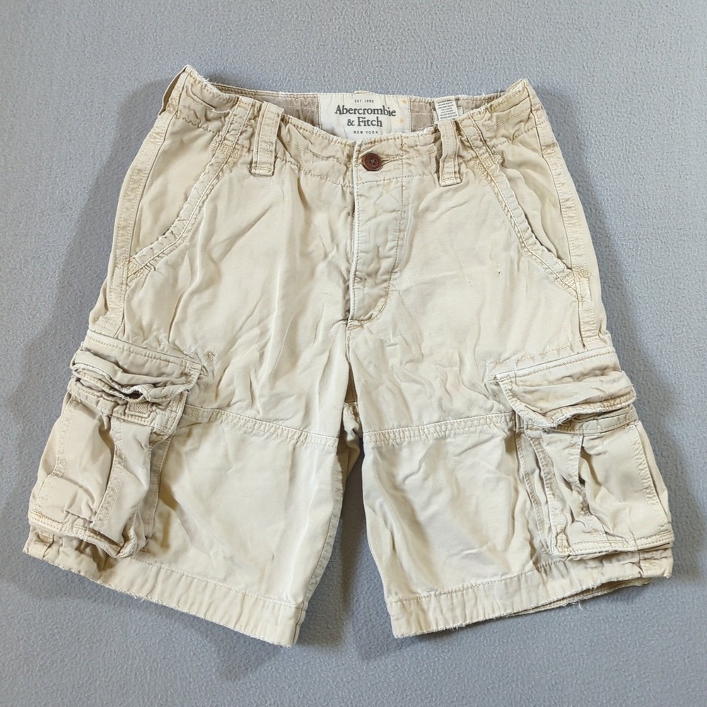 VTG Abercrombie & Fitch Cargo Shorts Mens 28 (fits 30) Faded Y2k Tan Button Fly